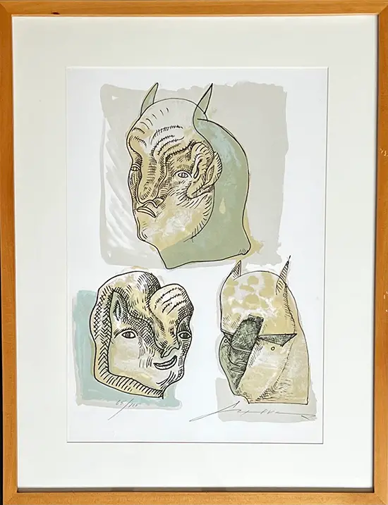 Tres cabezas con cuernos, serigrafía de José Luis Cuevas